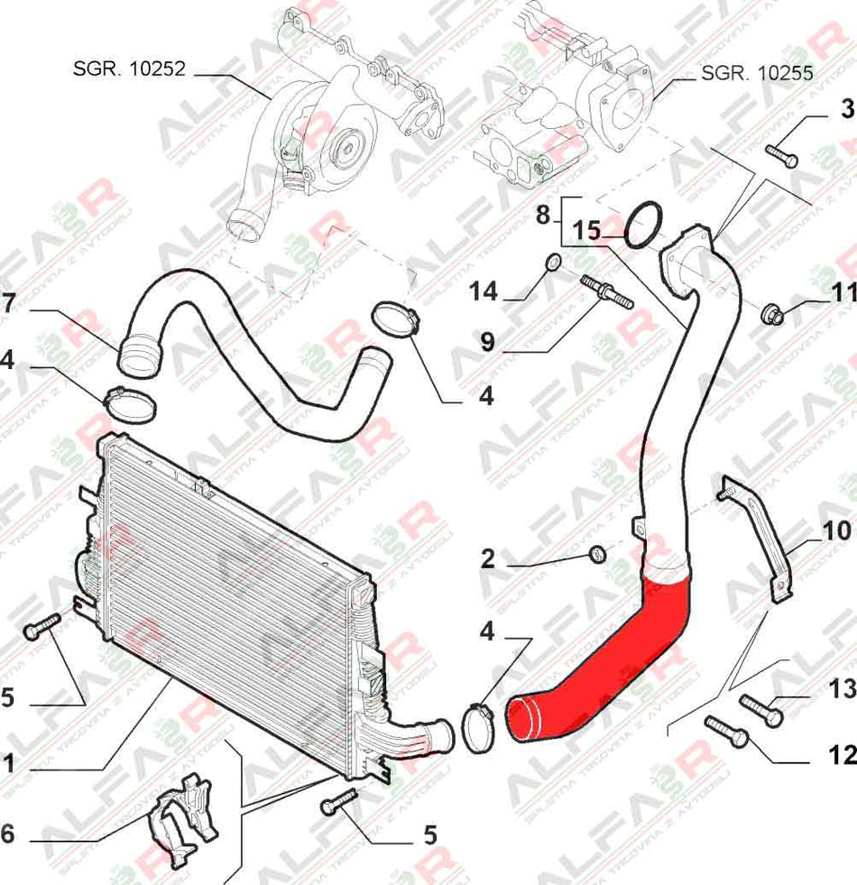 Turbine pipe lower left Alfa 159 1.9 JTDm 16V automatic