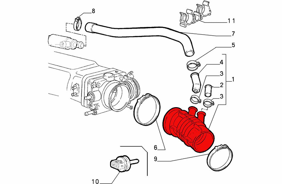 Silicone air intake hose Alfa 164 3.0 V6 24V