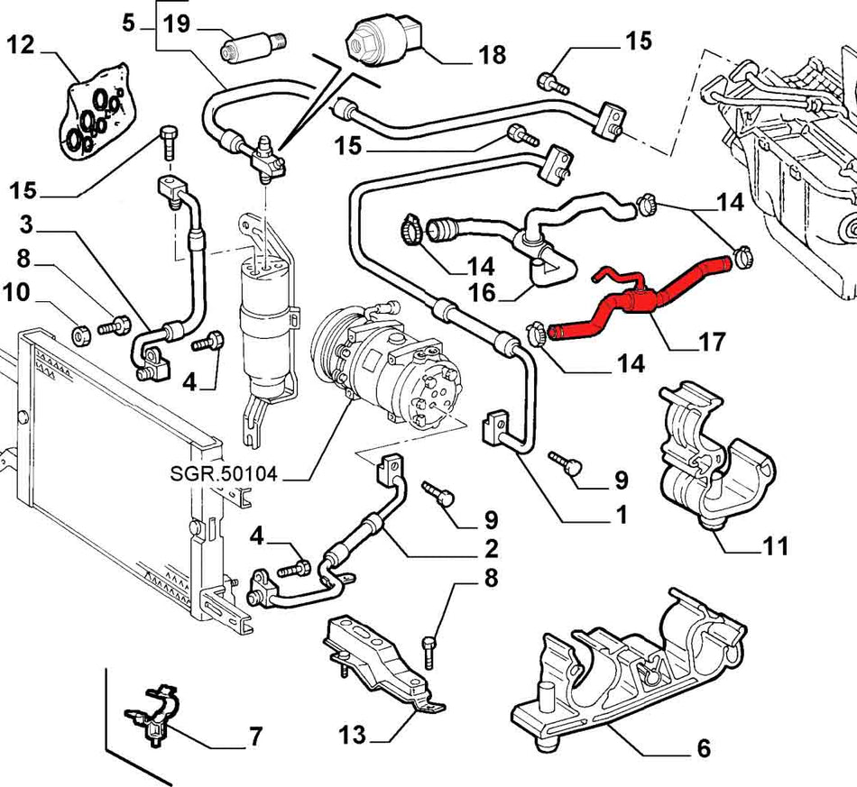 Water pipe Alfa 166 2.5, 3.0, 3.2 V6 24V