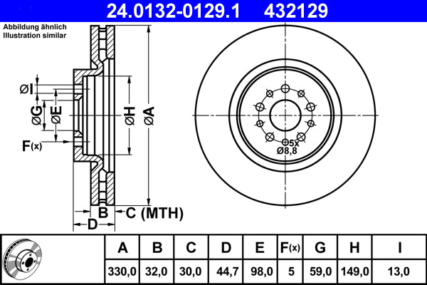 Zavorni disk ATE spredaj (330 mm) Alfa 147, 156 GTA