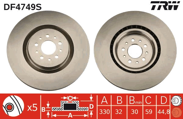 Brake disc TRW front (330 mm) Alfa 147, 156 GTA