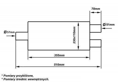 TurboWorks 57-51 mm Stainless Steel 409 1-2 Outlet Y-Pipe Middle Silencer