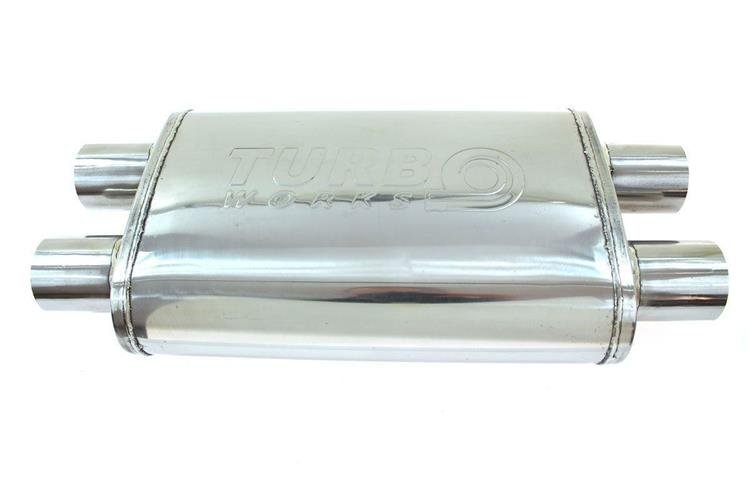 TurboWorks Mid Muffler 76mm Stainless Steel 304 2-2 out x-pipe