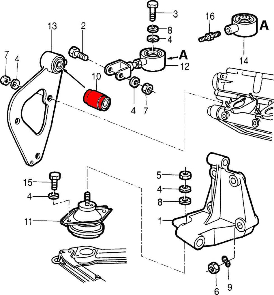 Engine mount bushing top Alfa 164 V6